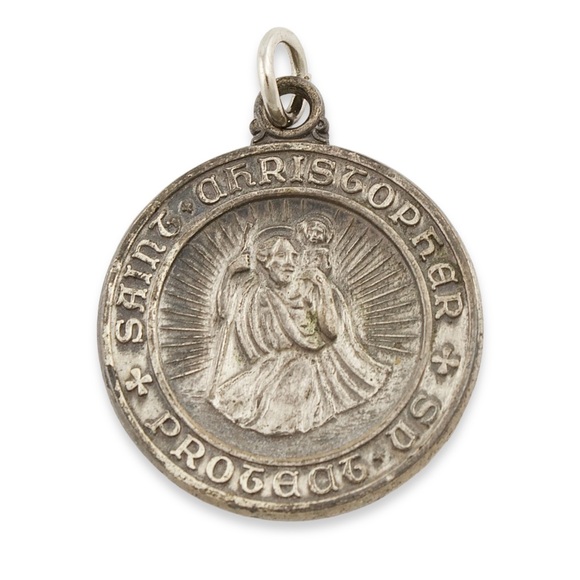 Vintage Saint Christopher Protect Us Necklace Pendant Catholic Religious Medal - Picture 1 of 4